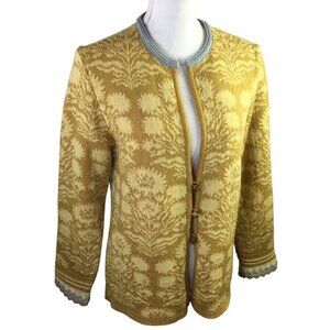 Oleana Cardigan Sweater Norway Norwegian Size L Wool Floral Knit Solveig Hisdal